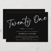 Schwarz-weißes Minimalistisches Elegant 21. Geburt Einladung (Vorne/Hinten)