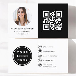 Schwarz-weißes Minimalistisches Foto QR-Kodex Sozi Visitenkarte