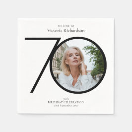 Schwarz-weißes Minimalistisches Foto zum 70. Gebur Serviette