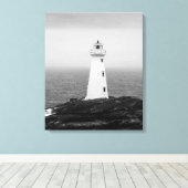 Schwarz-weißes Minimalistisches Leuchtturm Leinwanddruck (Insitu (Holzboden))