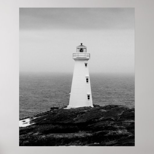 Schwarz-weißes Minimalistisches Leuchtturm Poster (Vorne)