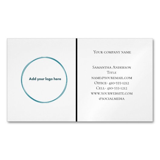 Schwarz-weißes Minimalistisches Logo Magnetische Visitenkarte (Vorderseite)