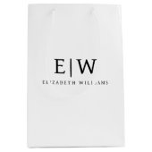 Schwarz-weißes Minimalistisches Monogramm-Elegant Mittlere Geschenktüte (Vorderseite)