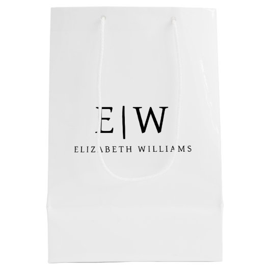 Schwarz-weißes Minimalistisches Monogramm-Elegant Mittlere Geschenktüte (Rückseite)