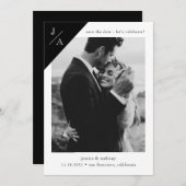 Schwarz-weißes Minimalistisches Monogramm Foto Cel Save The Date (Vorne/Hinten)