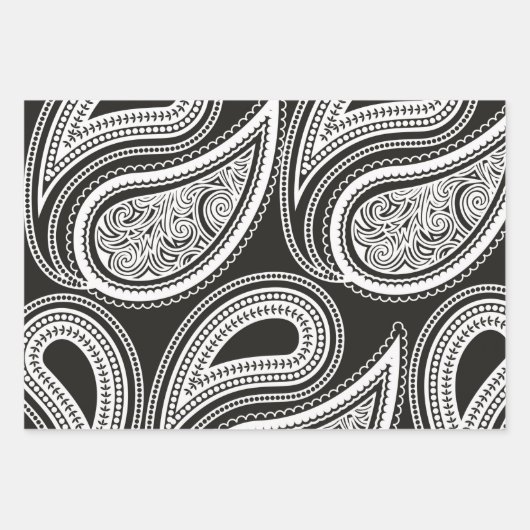 Schwarz-weißes Minimalistisches Paisley Geschenkpapier Set (Vorderseite 3)