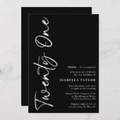 Schwarz-weißes Minimalistisches Skript 21. Geburts Einladung (Vorne/Hinten)