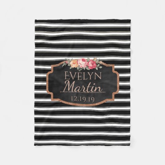 Schwarz-weißes mit Monogramm Blumen des Fleecedecke (Vorderseite)