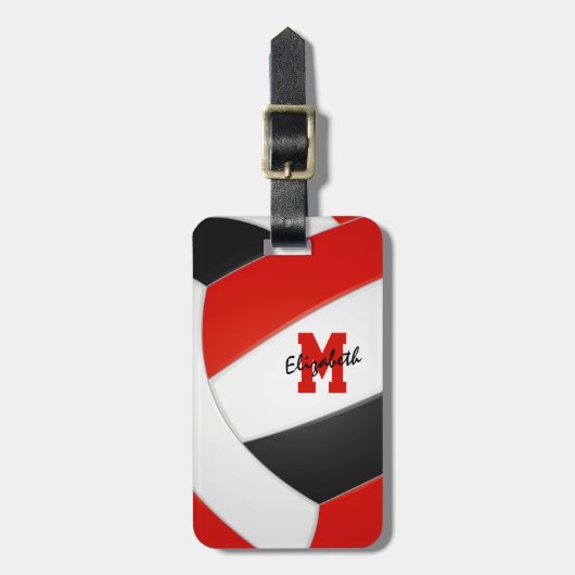 Schwarz-weißes mit Monogramm Volleyballgepäck Gepäckanhänger (Vorderseite vertikal)