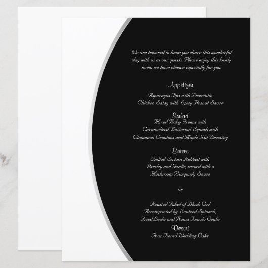 Schwarz-weißes modernes Circle Posh Wedding Menü (Vorne/Hinten)