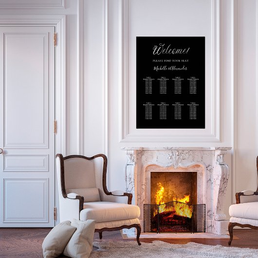Schwarz-weißes, modernes Skript-Hochzeitstabelle Poster