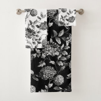 Schwarz-weißes modernes Vintages botanisches Badhandtuch Set