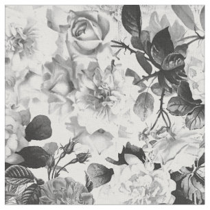 Schwarz-weißes modernes Watercolorland mit Blumen Stoff