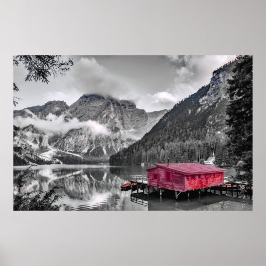 Schwarz-weißes monochromes Rotes Haus Poster (Vorne)