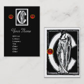 SCHWARZ-WEISSES MONOGRAM C-SCHREIBEN, ROTER RUBY G VISITENKARTE (Vorne/Hinten)