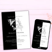 Schwarz-weißes Monogram Wappen Elegante Blumenhoch Einladung