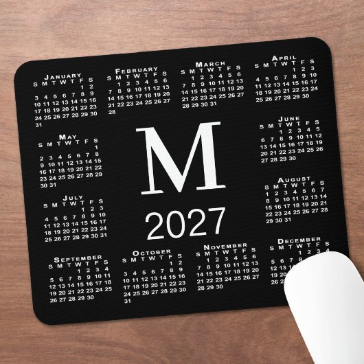 Schwarz-weißes Monogramm 2027 Kalender Mousepad
