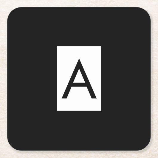 Schwarz-weißes Monogramm Anfangsschreiben Modernes Rechteckiger Pappuntersetzer (Vorderseite)