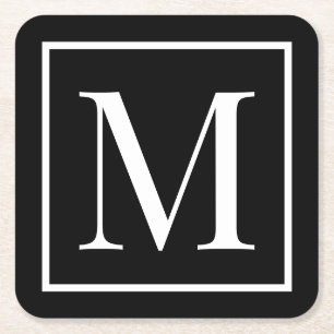 Schwarz-weißes Monogramm anpassen   Jeder Hintergr Rechteckiger Pappuntersetzer