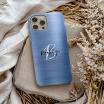 Schwarz-weißes Monogramm aus blaugegossenem Metall Case-Mate iPhone Hülle<br><div class="desc">Dieses elegante personalisierte Handy verfügt über ein Monogramm und einen Vornamen in modernem Schwarz-Weiß-Script auf einem angesagten,  blau gebürsteten Metallhintergrund.</div>