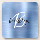 Schwarz-weißes Monogramm aus blaugegossenem Metall Getränkeuntersetzer (Vorderseite)