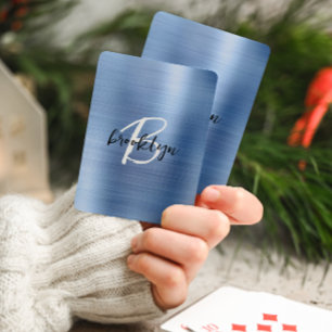 Schwarz-weißes Monogramm aus blaugegossenem Metall Spielkarten