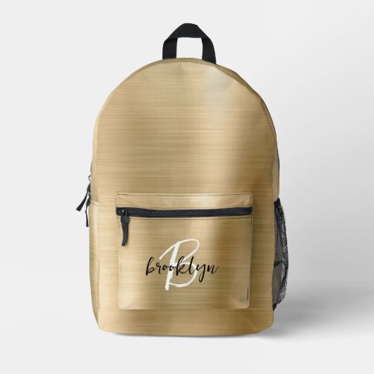 Schwarz-weißes Monogramm aus goldgegossenem Metall Bedruckter Rucksack (Vorderseite)