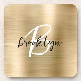 Schwarz-weißes Monogramm aus goldgegossenem Metall Getränkeuntersetzer