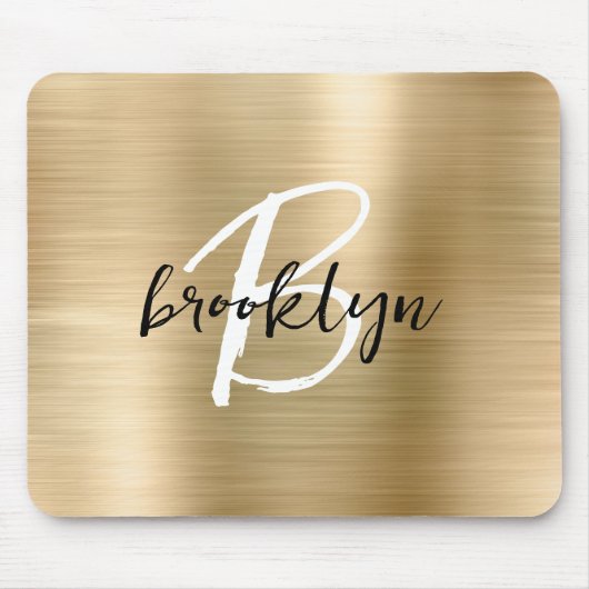 Schwarz-weißes Monogramm aus goldgegossenem Metall Mousepad (Vorne)