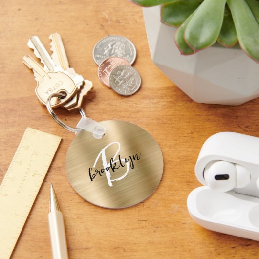 Schwarz-weißes Monogramm aus goldgegossenem Metall Schlüsselanhänger (Schreibtisch)