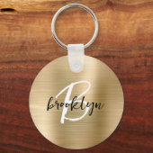 Schwarz-weißes Monogramm aus goldgegossenem Metall Schlüsselanhänger (Vorderseite)