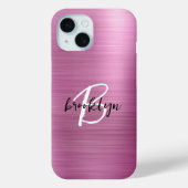 Schwarz-weißes Monogramm aus rosa gebürstetem Meta Case-Mate iPhone Hülle (Rückseite)