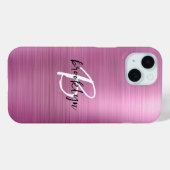 Schwarz-weißes Monogramm aus rosa gebürstetem Meta Case-Mate iPhone Hülle (Rückseite (Horizontal))