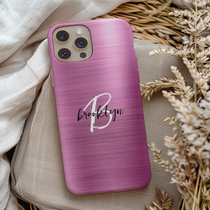 Schwarz-weißes Monogramm aus rosa gebürstetem Meta Case-Mate iPhone Hülle