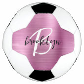 Schwarz-weißes Monogramm aus rosa gebürstetem Meta Fußball (Vorderseite)