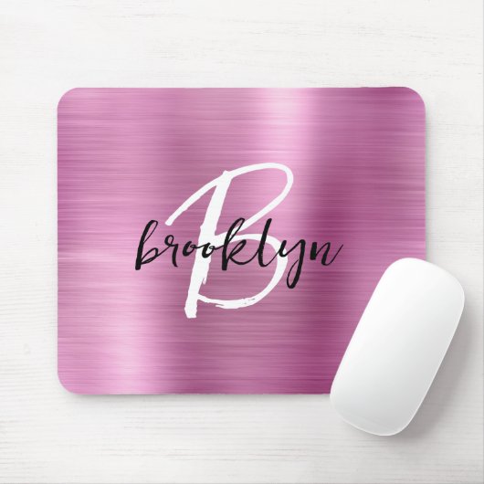 Schwarz-weißes Monogramm aus rosa gebürstetem Meta Mousepad (Mit Mouse)