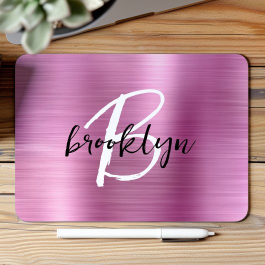 Schwarz-weißes Monogramm aus rosa gebürstetem Meta Mousepad