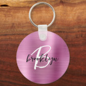 Schwarz-weißes Monogramm aus rosa gebürstetem Meta Schlüsselanhänger (Vorderseite)