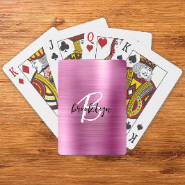 Schwarz-weißes Monogramm aus rosa gebürstetem Meta Spielkarten