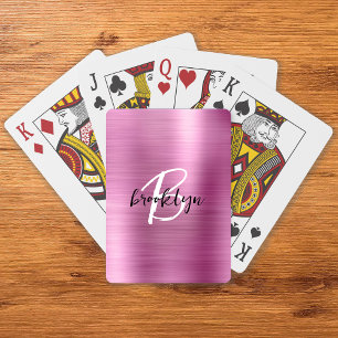 Schwarz-weißes Monogramm aus rosa gebürstetem Meta Spielkarten