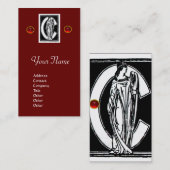 SCHWARZ-WEISSES MONOGRAMM C-SCHREIBEN, ROTE RUBY G VISITENKARTE (Vorne/Hinten)