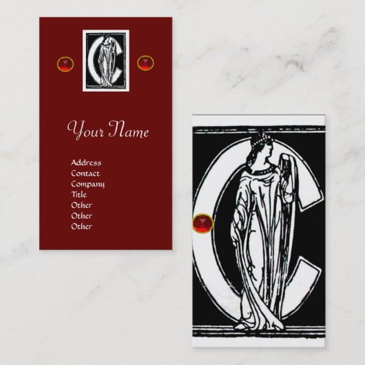 SCHWARZ-WEISSES MONOGRAMM C-SCHREIBEN, ROTE RUBY G VISITENKARTE (Vorne/Hinten)