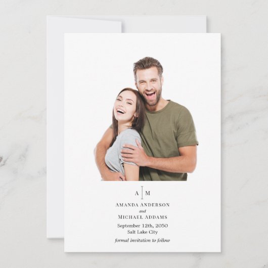 Schwarz-weißes Monogramm-einfaches Minimal-Hochzei Save The Date (Vorderseite)