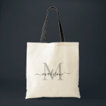 Schwarz-weißes Monogramm Eleganter moderner Skript Tragetasche<br><div class="desc">Schwarz-weißes Monogramm Eleganter Moderner Name Tote Bag</div>
