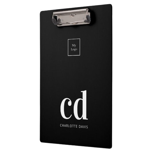 Schwarz-weißes Monogramm-Firmenlogo Klemmbrett (Links)