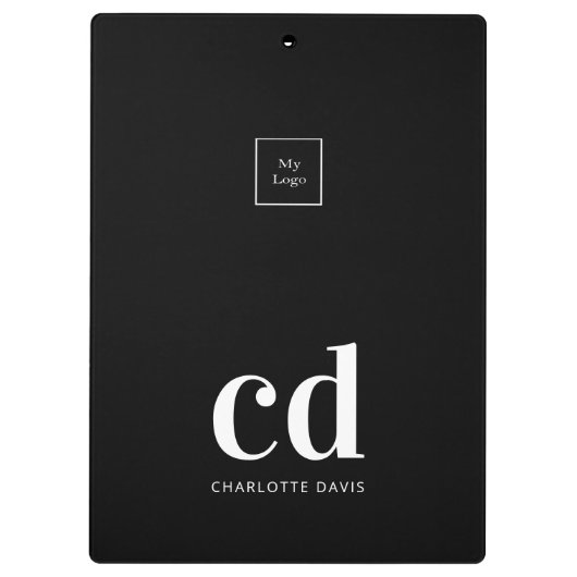 Schwarz-weißes Monogramm-Firmenlogo Klemmbrett (Rückseite)