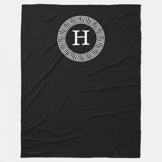 Schwarz-weißes Monogramm für den griechischen Schl Fleecedecke (Vorderseite)