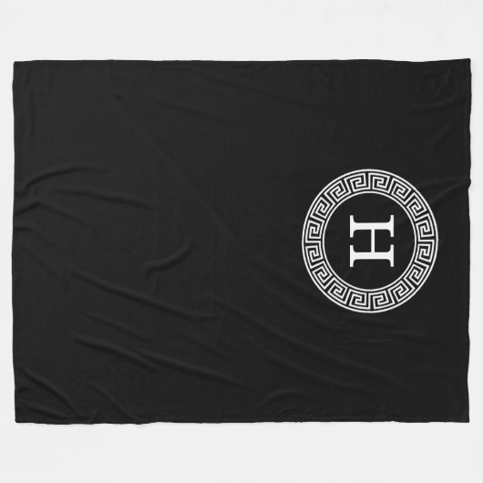 Schwarz-weißes Monogramm für den griechischen Schl Fleecedecke (Vorderseite (Horizontal))