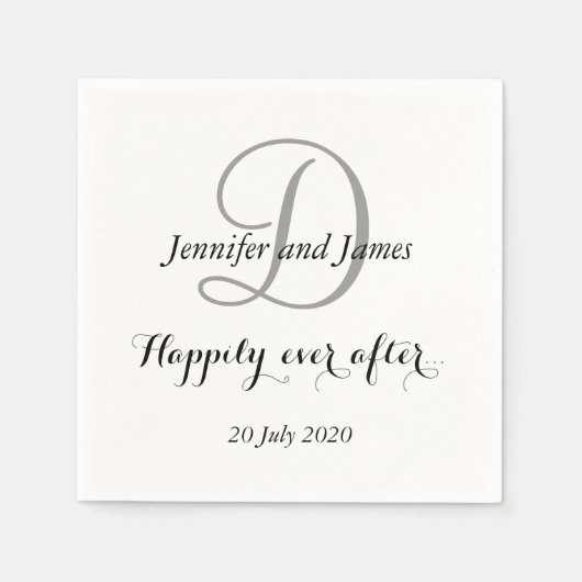 Schwarz-weißes Monogramm glücklicherweise je nach Serviette (Vorderseite)