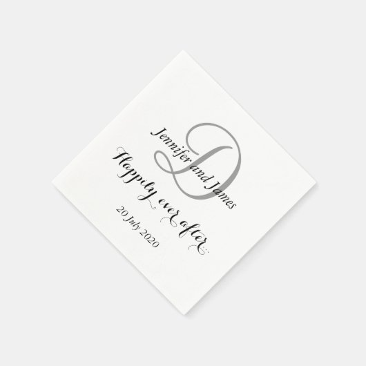 Schwarz-weißes Monogramm glücklicherweise je nach Serviette (Ecke)